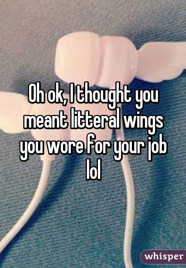 Oh ok, I thought you meant litteral wings you wore for your job lol