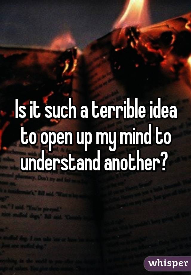 Is it such a terrible idea to open up my mind to understand another? 