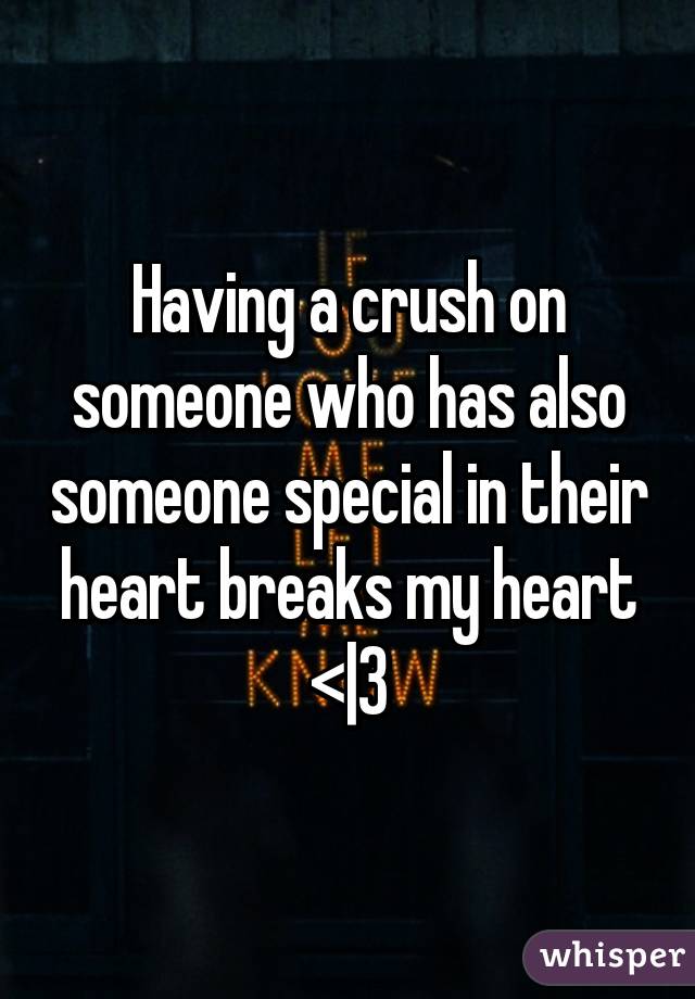 Having a crush on someone who has also someone special in their heart breaks my heart <|3