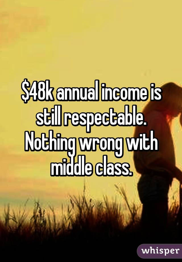 $48k annual income is still respectable.
Nothing wrong with middle class.