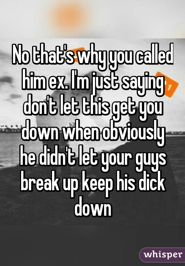 No that's why you called him ex. I'm just saying don't let this get you down when obviously he didn't let your guys break up keep his dick down