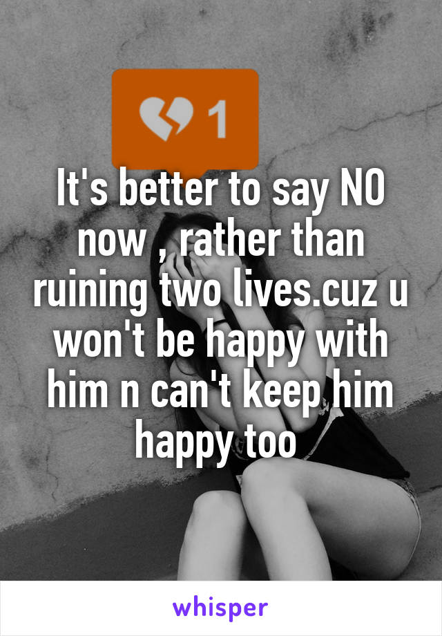 It's better to say NO now , rather than ruining two lives.cuz u won't be happy with him n can't keep him happy too 