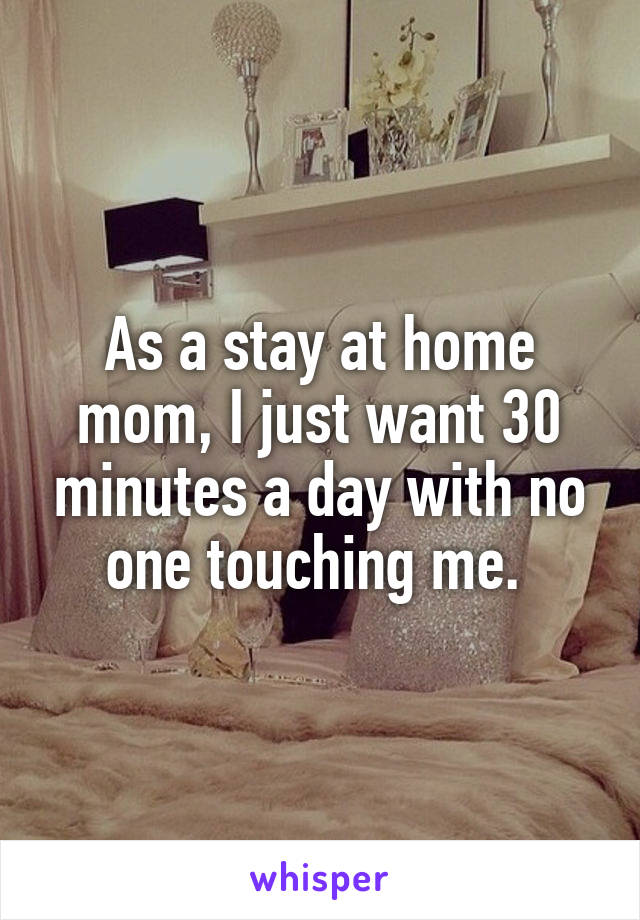 As a stay at home mom, I just want 30 minutes a day with no one touching me. 