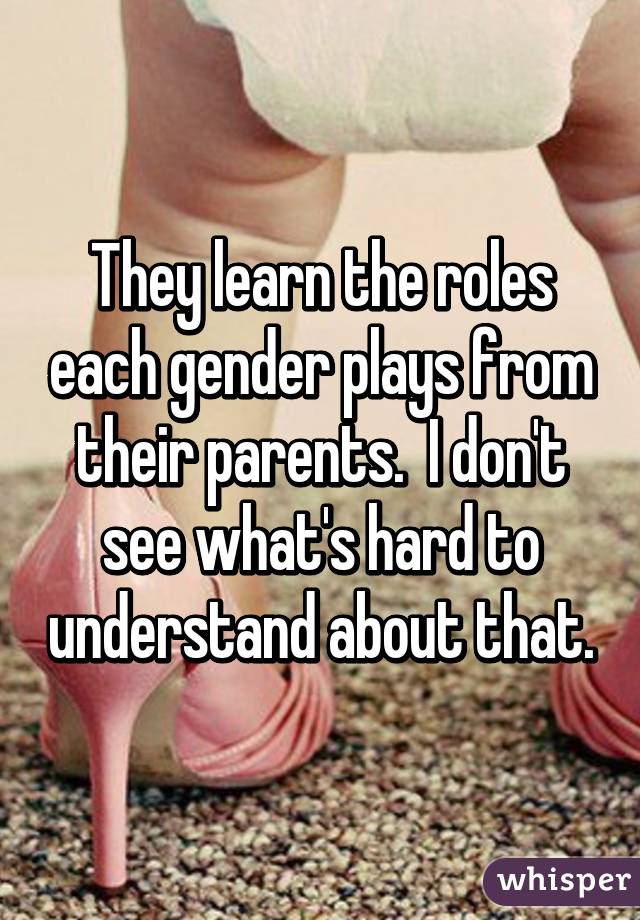 They learn the roles each gender plays from their parents.  I don't see what's hard to understand about that.