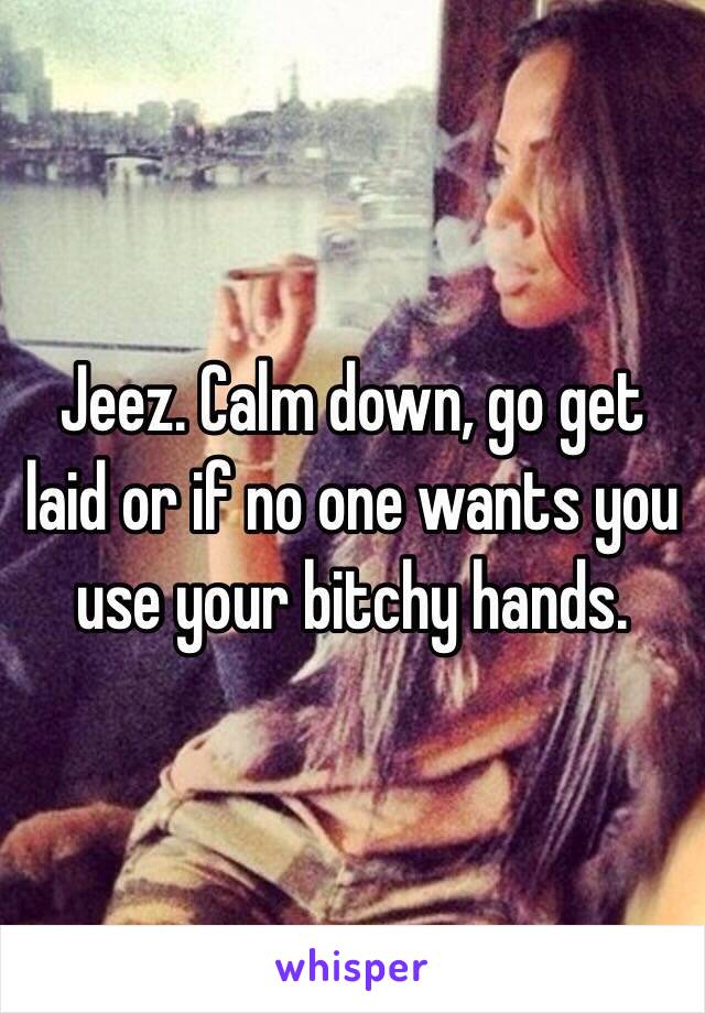 Jeez. Calm down, go get laid or if no one wants you use your bitchy hands.