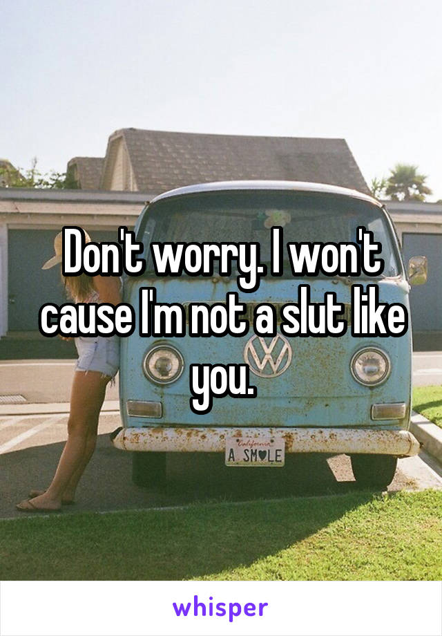 Don't worry. I won't cause I'm not a slut like you.