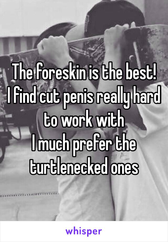 The foreskin is the best!
I find cut penis really hard to work with
I much prefer the turtlenecked ones 