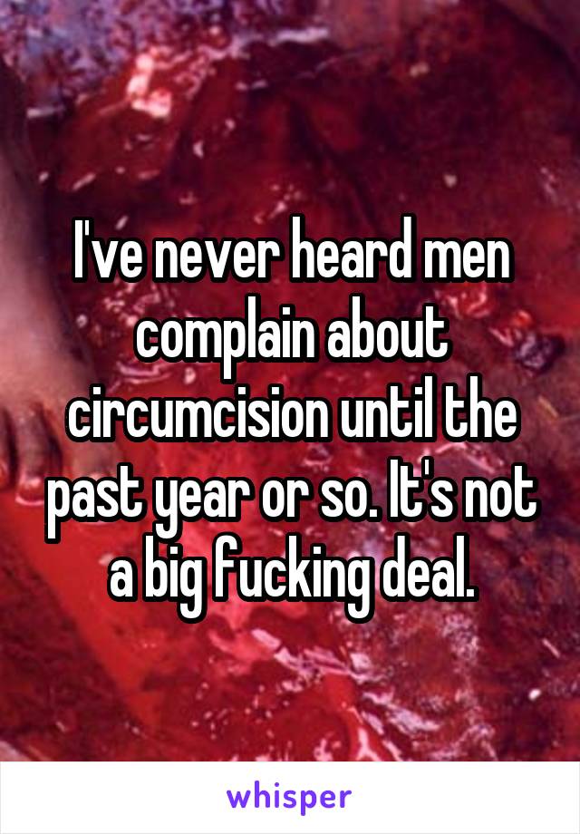 I've never heard men complain about circumcision until the past year or so. It's not a big fucking deal.