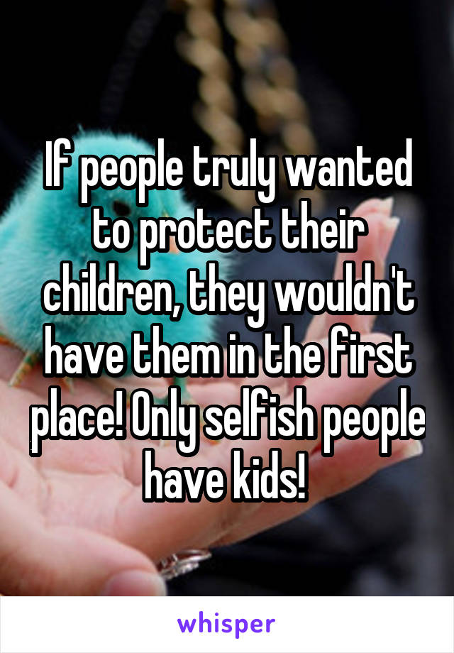 If people truly wanted to protect their children, they wouldn't have them in the first place! Only selfish people have kids! 