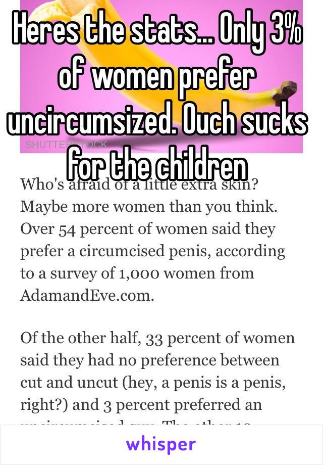 Heres the stats... Only 3% of women prefer uncircumsized. Ouch sucks for the children