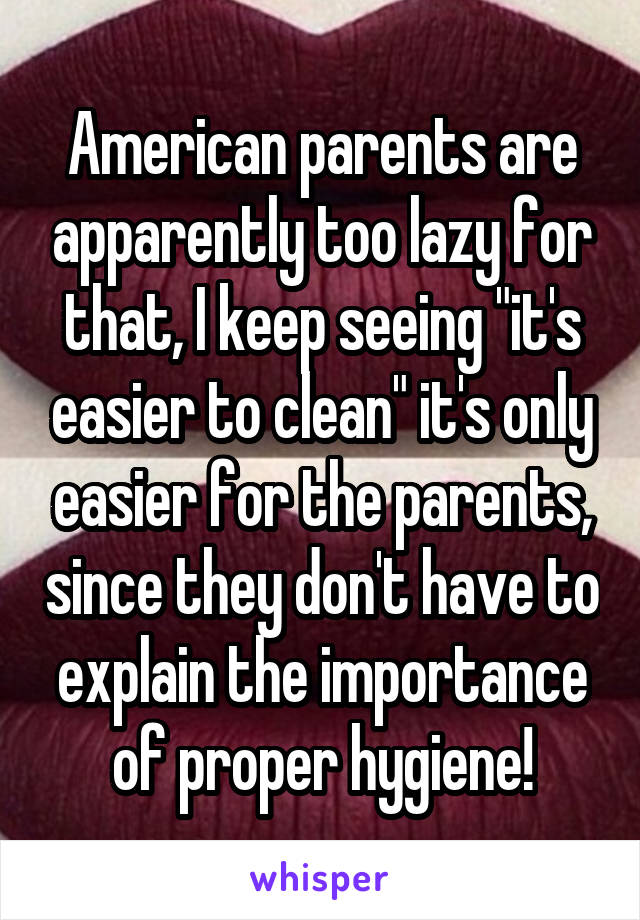 American parents are apparently too lazy for that, I keep seeing "it's easier to clean" it's only easier for the parents, since they don't have to explain the importance of proper hygiene!