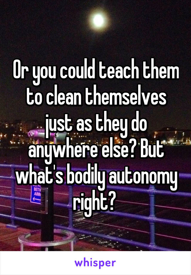 Or you could teach them to clean themselves just as they do anywhere else? But what's bodily autonomy right? 