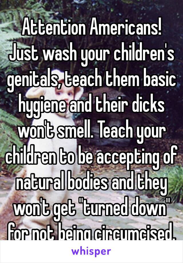 Attention Americans! 
Just wash your children's genitals, teach them basic hygiene and their dicks won't smell. Teach your children to be accepting of natural bodies and they won't get "turned down" for not being circumcised.