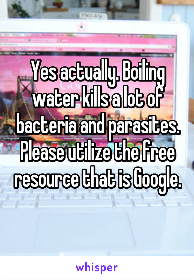 Yes actually. Boiling water kills a lot of bacteria and parasites. Please utilize the free resource that is Google. 