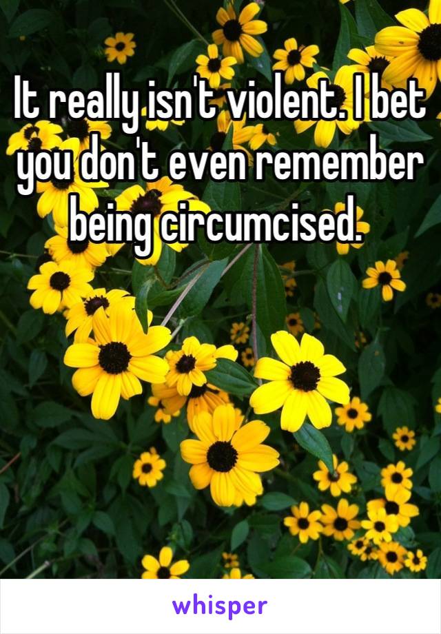 It really isn't violent. I bet you don't even remember being circumcised. 