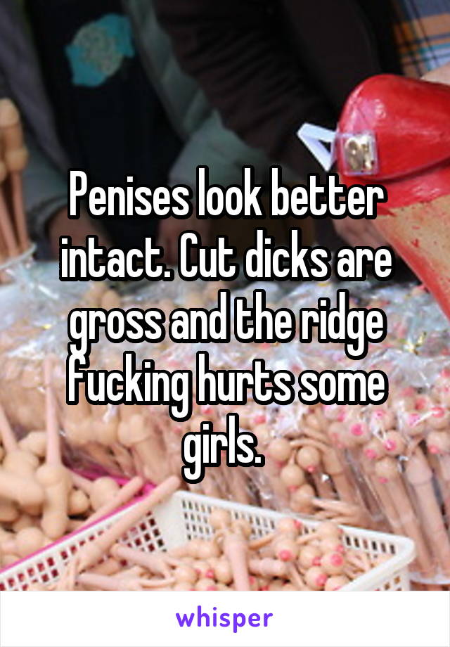 Penises look better intact. Cut dicks are gross and the ridge fucking hurts some girls. 