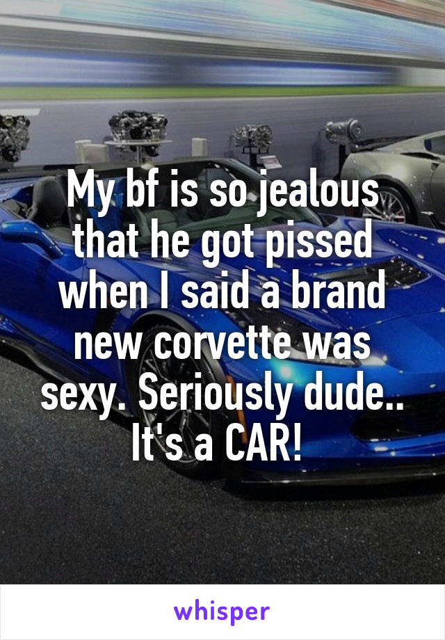 My bf is so jealous that he got pissed when I said a brand new corvette was sexy. Seriously dude.. It's a CAR! 