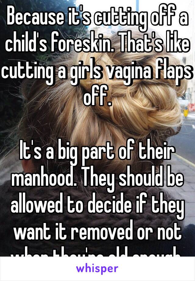 Because it's cutting off a child's foreskin. That's like cutting a girls vagina flaps off.

It's a big part of their manhood. They should be allowed to decide if they want it removed or not when they're old enough.