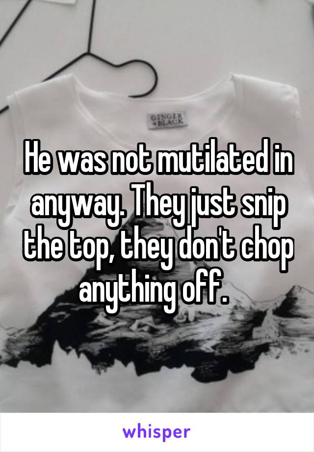 He was not mutilated in anyway. They just snip the top, they don't chop anything off.  