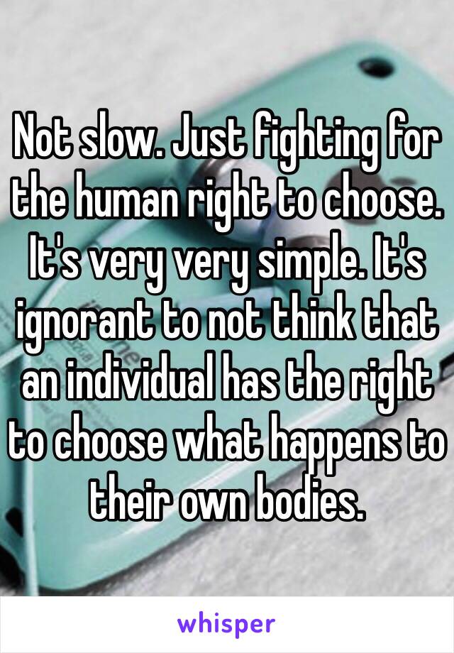 Not slow. Just fighting for the human right to choose. It's very very simple. It's ignorant to not think that an individual has the right to choose what happens to their own bodies. 