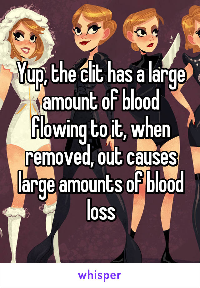 Yup, the clit has a large amount of blood flowing to it, when removed, out causes large amounts of blood loss