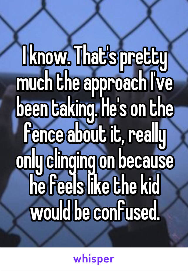 I know. That's pretty much the approach I've been taking. He's on the fence about it, really only clinging on because he feels like the kid would be confused.