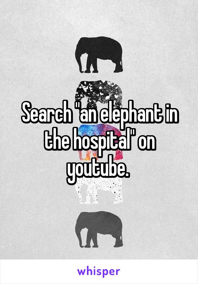 Search "an elephant in the hospital" on youtube. 