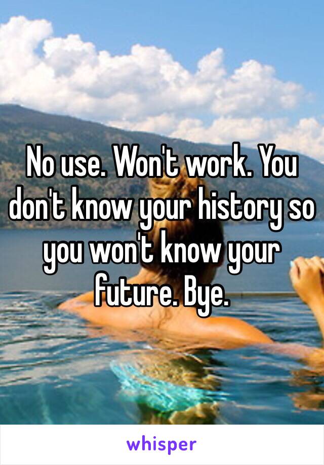 No use. Won't work. You don't know your history so you won't know your future. Bye. 