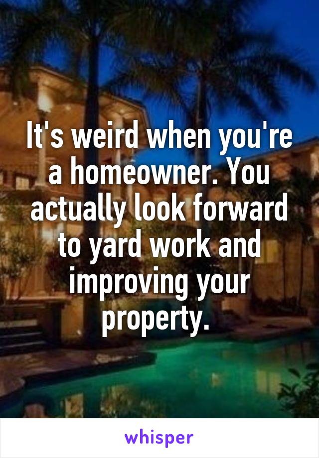 It's weird when you're a homeowner. You actually look forward to yard work and improving your property. 