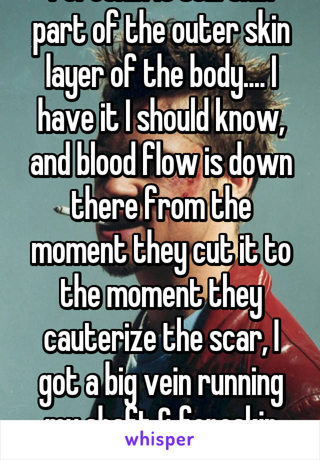 Foreskin is still skin part of the outer skin layer of the body.... I have it I should know, and blood flow is down there from the moment they cut it to the moment they cauterize the scar, I got a big vein running my shaft & foreskin honey 