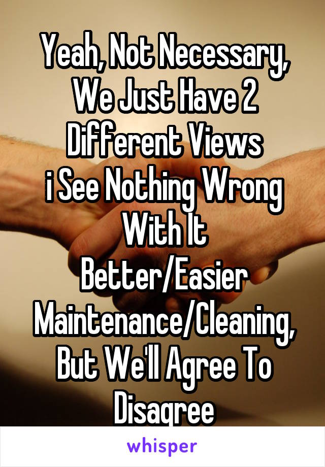 Yeah, Not Necessary, We Just Have 2 Different Views
i See Nothing Wrong With It
Better/Easier Maintenance/Cleaning, But We'll Agree To Disagree