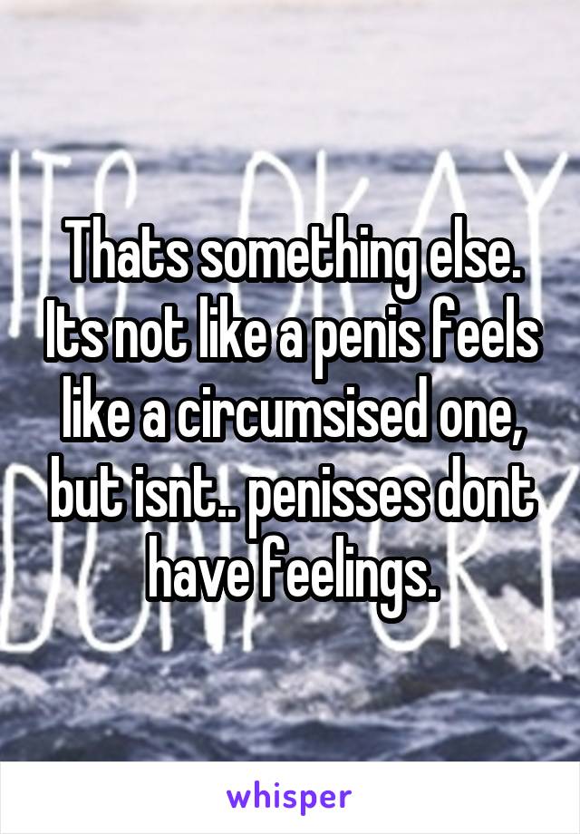 Thats something else. Its not like a penis feels like a circumsised one, but isnt.. penisses dont have feelings.