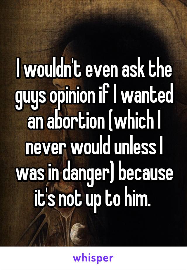 I wouldn't even ask the guys opinion if I wanted an abortion (which I never would unless I was in danger) because it's not up to him. 