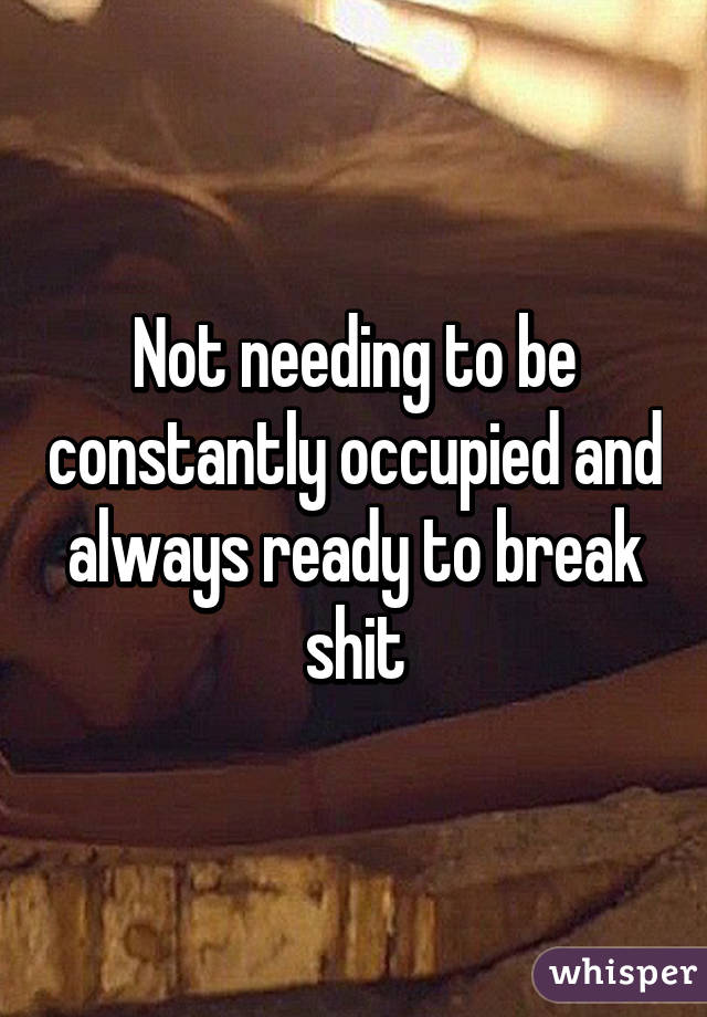 Not needing to be constantly occupied and always ready to break shit