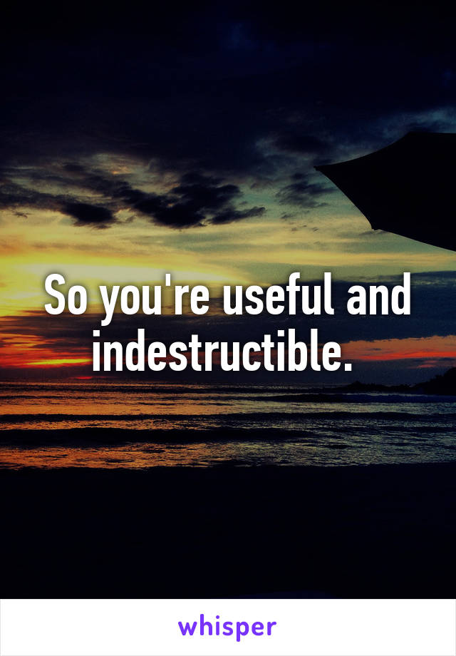 So you're useful and indestructible. 