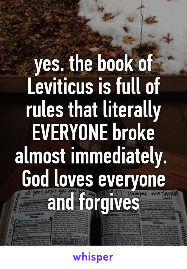 yes. the book of Leviticus is full of rules that literally EVERYONE broke almost immediately. 
God loves everyone and forgives