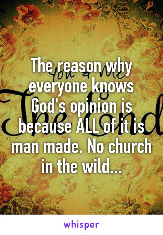 The reason why everyone knows God's opinion is because ALL of it is man made. No church in the wild...