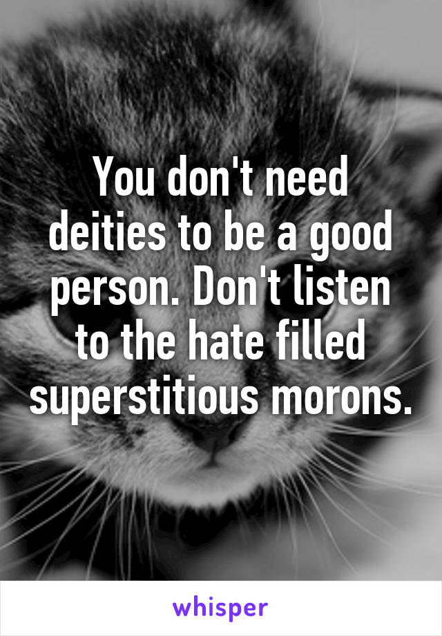 You don't need deities to be a good person. Don't listen to the hate filled superstitious morons. 