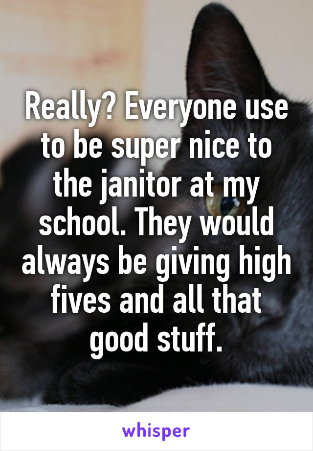 Really? Everyone use to be super nice to the janitor at my school. They would always be giving high fives and all that good stuff.