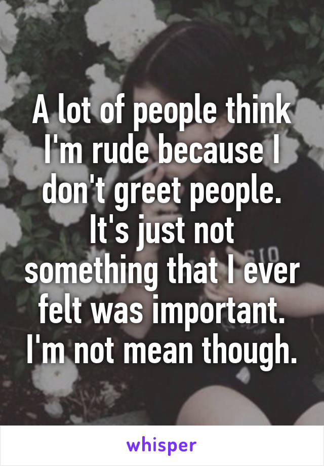 A lot of people think I'm rude because I don't greet people. It's just not something that I ever felt was important. I'm not mean though.