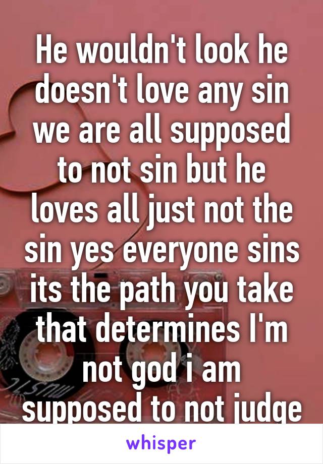 He wouldn't look he doesn't love any sin we are all supposed to not sin but he loves all just not the sin yes everyone sins its the path you take that determines I'm not god i am supposed to not judge