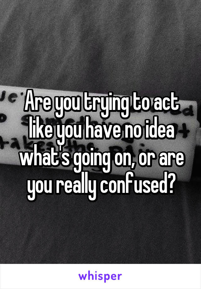 Are you trying to act like you have no idea what's going on, or are you really confused?