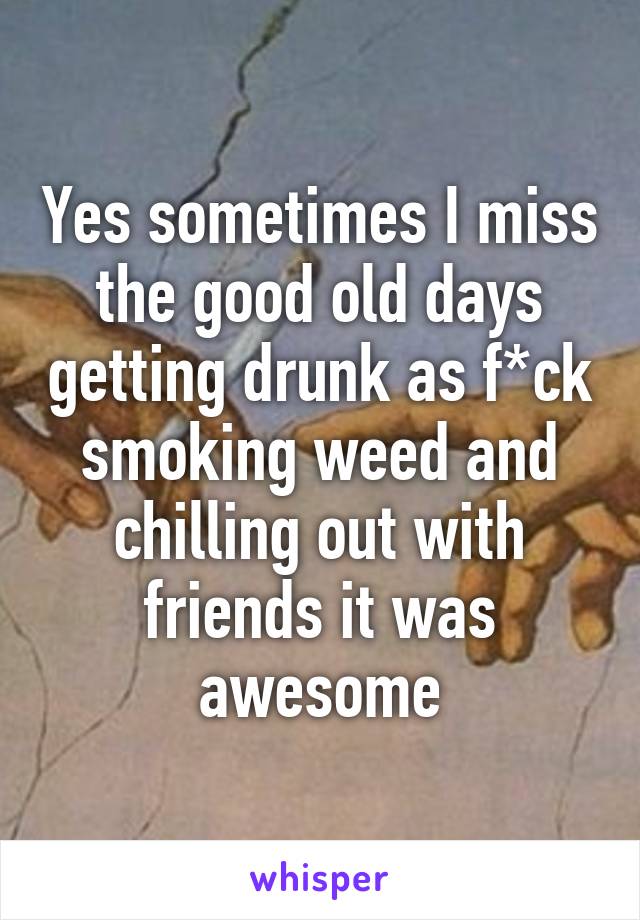 Yes sometimes I miss the good old days getting drunk as f*ck smoking weed and chilling out with friends it was awesome