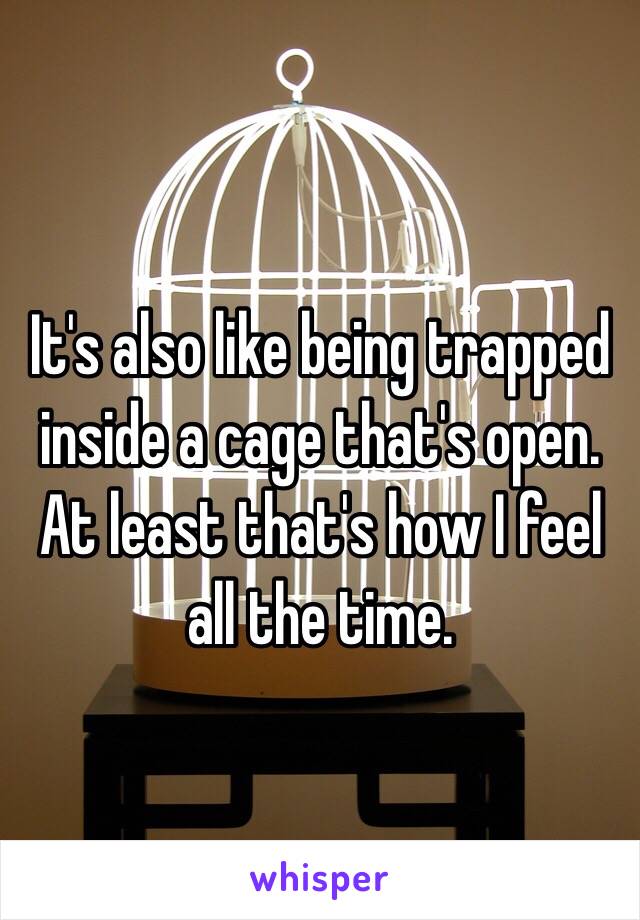 It's also like being trapped inside a cage that's open. At least that's how I feel all the time.