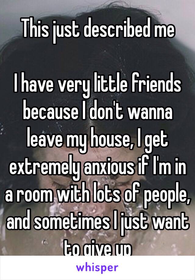 This just described me

I have very little friends because I don't wanna leave my house, I get extremely anxious if I'm in a room with lots of people, and sometimes I just want to give up 