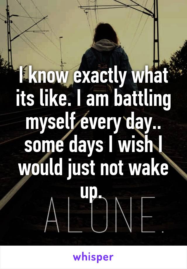 I know exactly what its like. I am battling myself every day.. some days I wish I would just not wake up. 