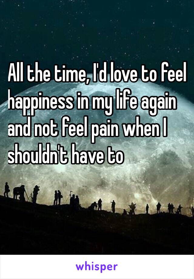 All the time, I'd love to feel
happiness in my life again
and not feel pain when I
shouldn't have to