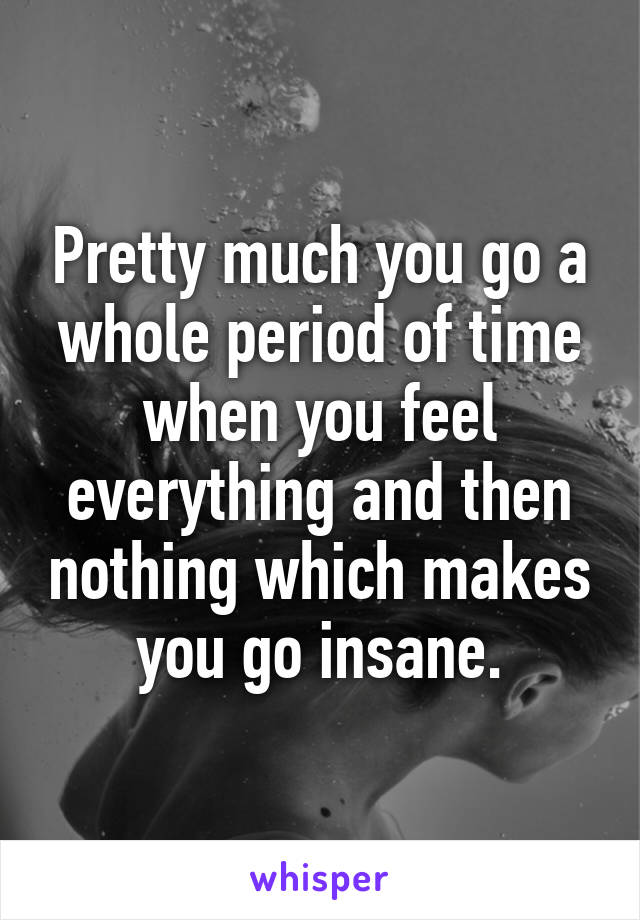 Pretty much you go a whole period of time when you feel everything and then nothing which makes you go insane.