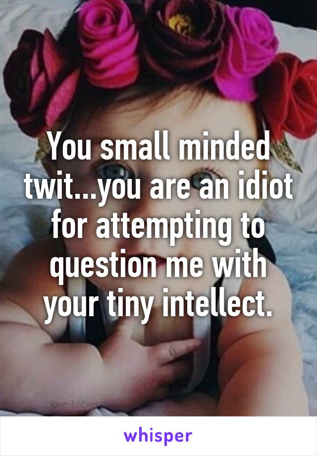 You small minded twit...you are an idiot for attempting to question me with your tiny intellect.