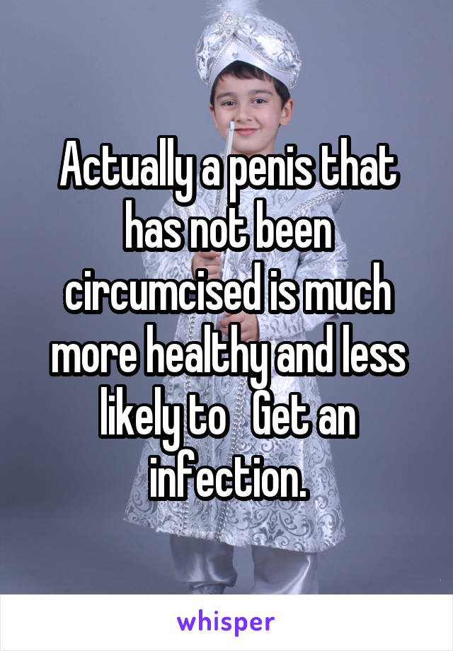 Actually a penis that has not been circumcised is much more healthy and less likely to   Get an infection.